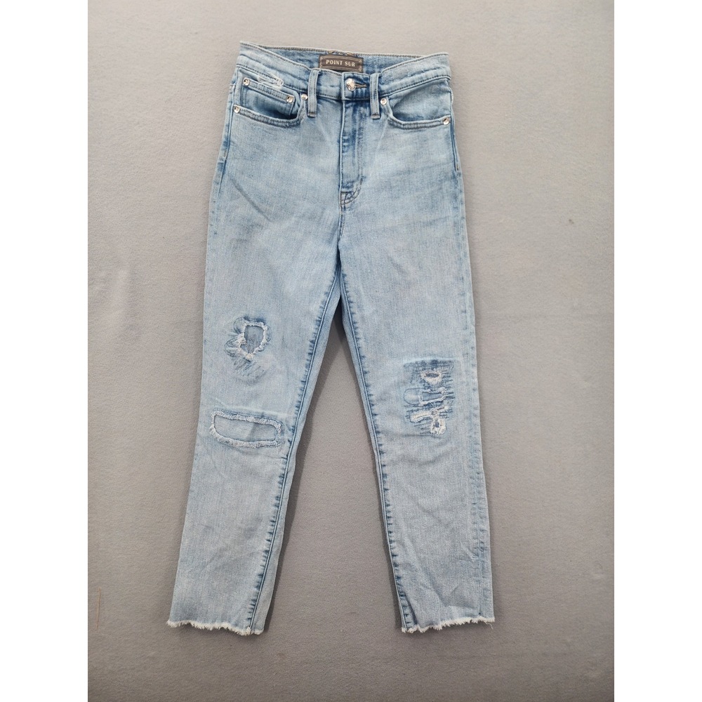 Point Sur High-Rise Slim Boy Distressed Jeans‎ Light Wash Frayed Hem Size 25T